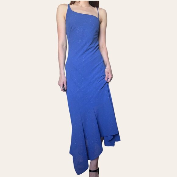 90s/y2k vintage Masquerade blue sparkly backless asymmetric formal fairy dress - Picture 2 of 6